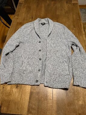Express Men's Shawl Collar Cardigan in Gray/White Marled
